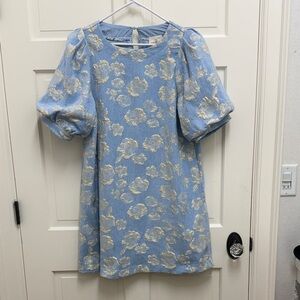 Umgee Light Blue Dress with Gold Floral Jacquard
